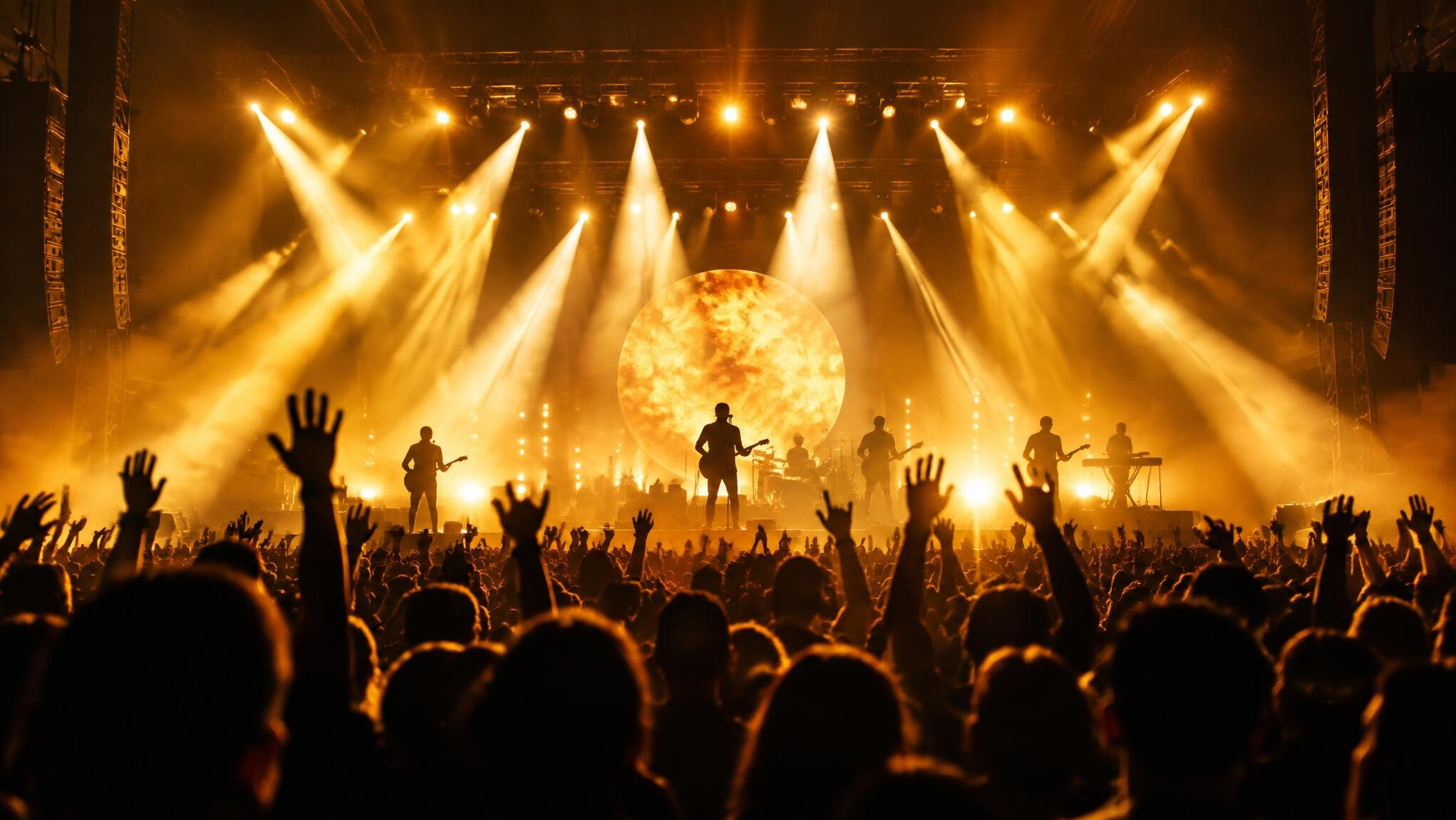 Singer performing on stage with bright spotlights