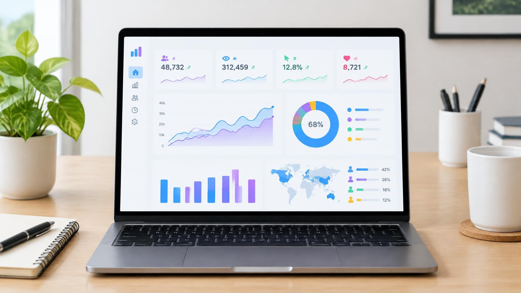 Analytics dashboard with charts on a screen