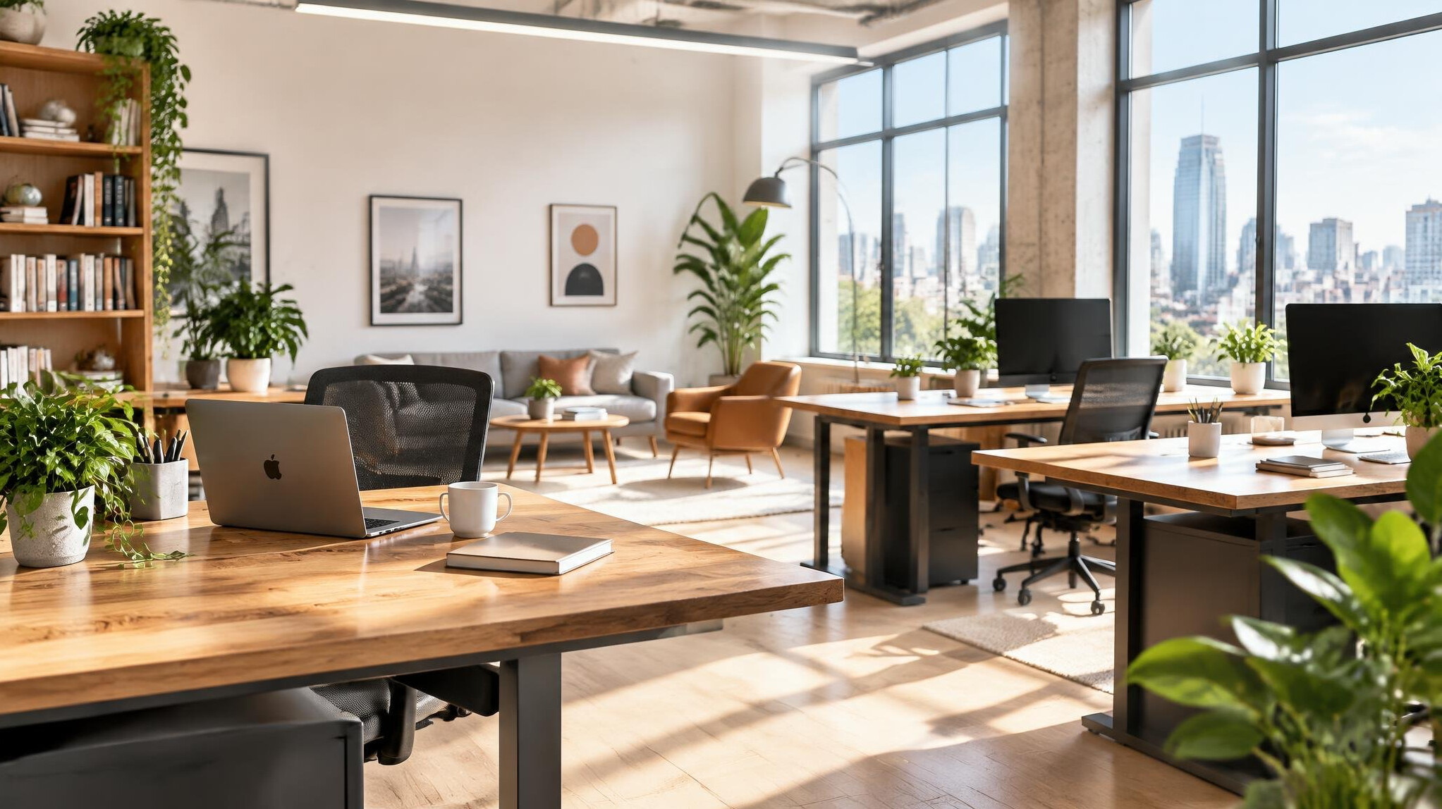 Bright modern editorial office with desks